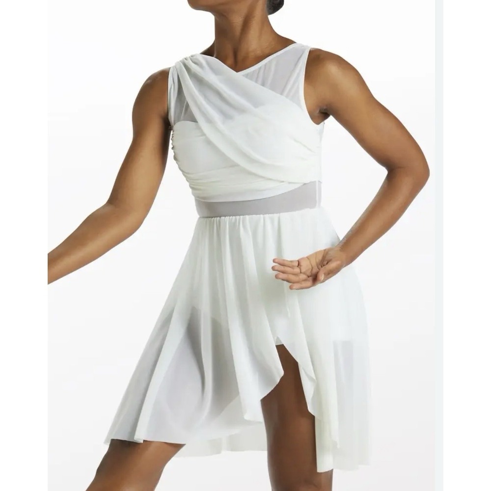Balera Lyrical Dance Costume Adult Large White Mesh Wrap Dress Asymmetrical